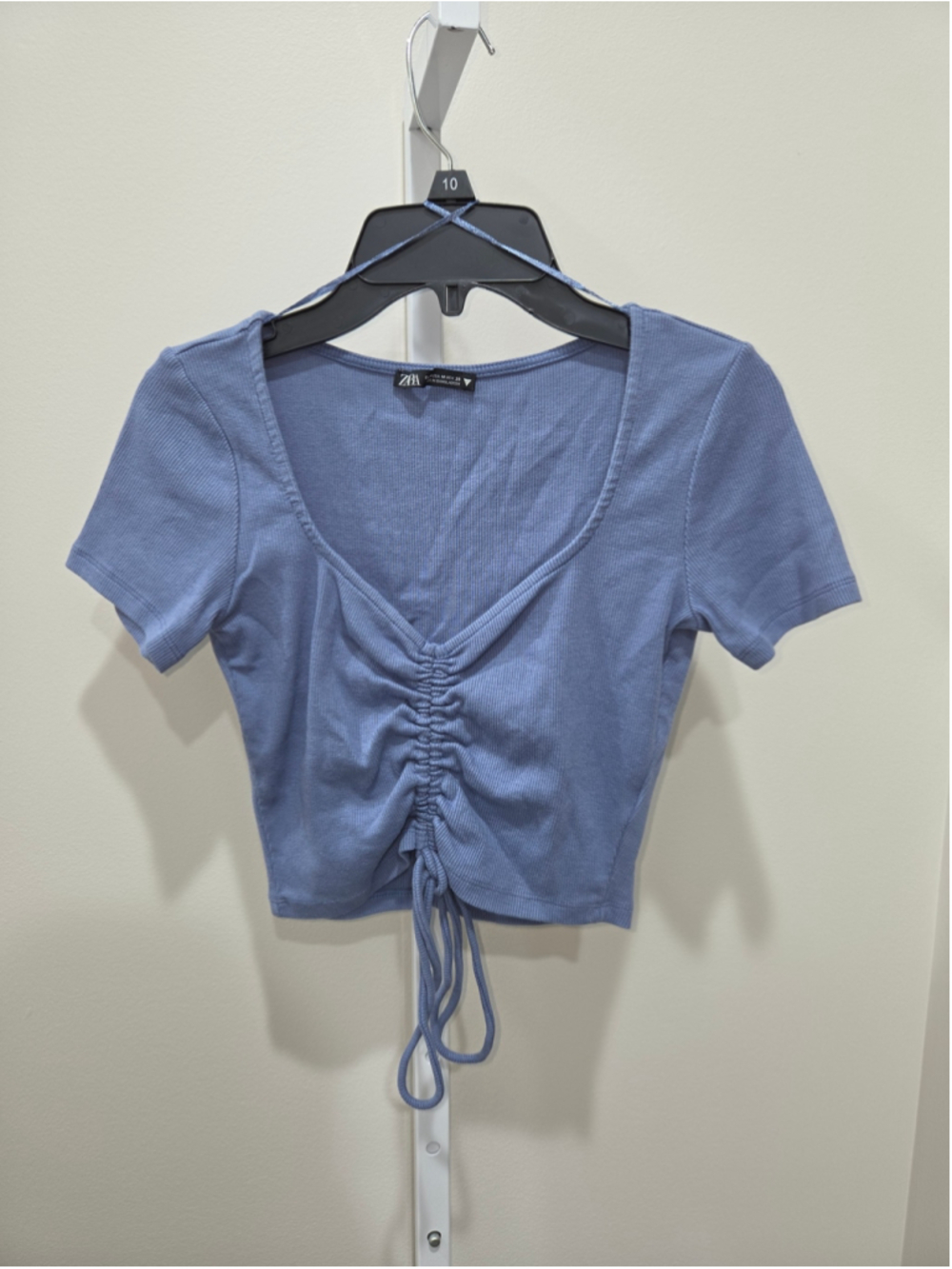 Zara Women's Blue Short Sleeve Ruched Crop Top Size M